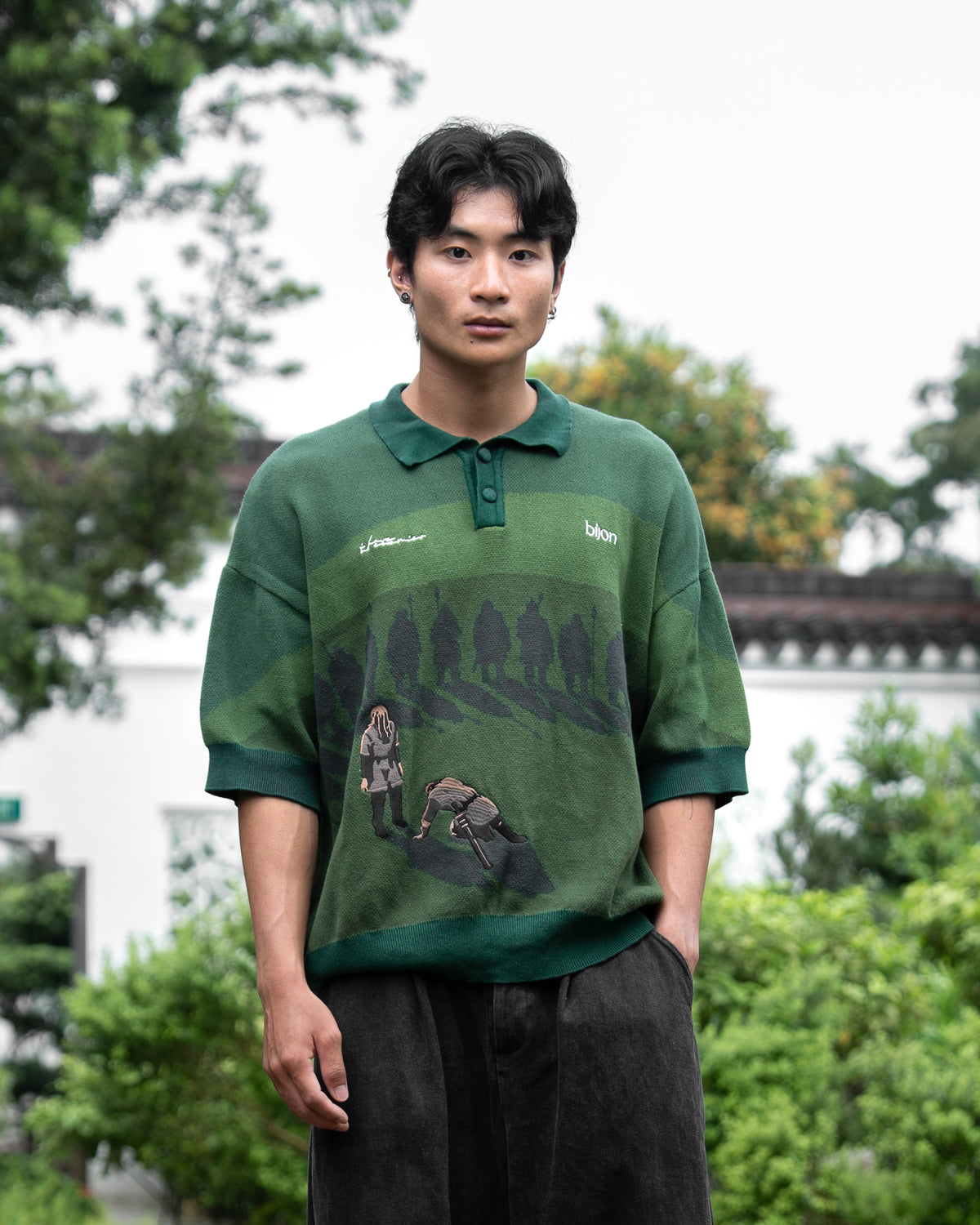 "NO ENEMIES" Knitted Polo Tee