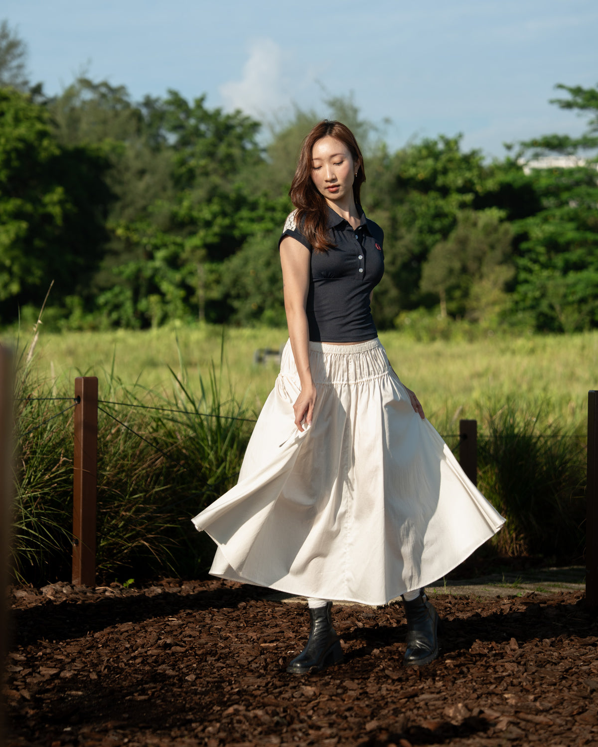 "EVERGARDEN" Lace Polo Tee